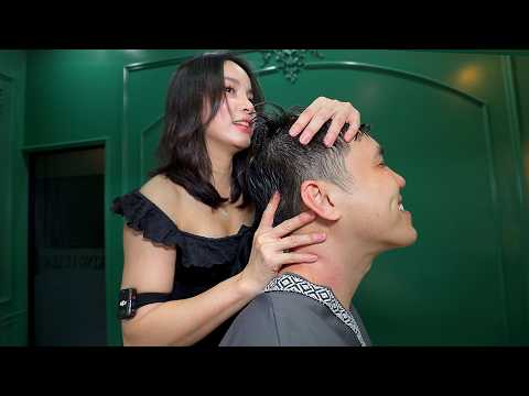 ASMR 💈 She Did Everything! Barbershop Full Service Massage While the City Bustles Outside!