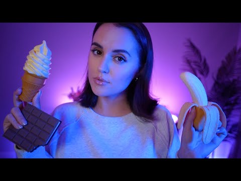 ASMR FAKE FOOD EATING 🍦🍫🍌 (mouth sounds, biting, chewing)