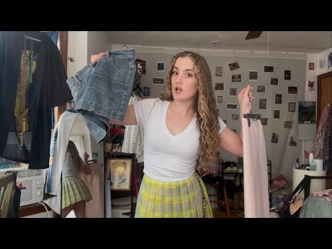 try on haul & fabric scratching ASMR girl 💖 (hot & bothered ft. short skirts & floral prints)