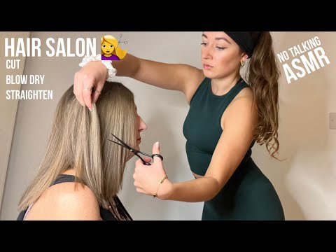 ASMR hair salon haircut, blow dry & straighten | whispered no talking hair play cutting sounds 💤