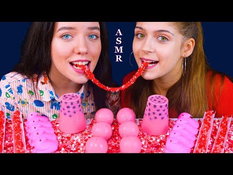 ASMR NERDS ROPE RACE, EDIBLE BUBBLE TEA BOTTLE JELLY, PINK PLANET GUMMY, PEEPS MARSHMALLOW