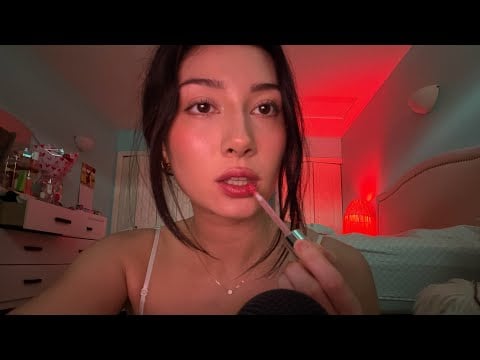 ASMR Inaudible Whispering + Gum Chewing + Lipgloss Application