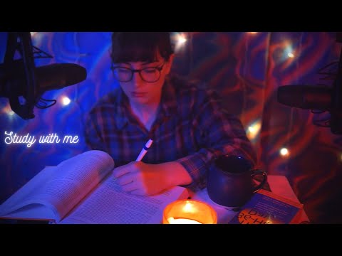 ASMR studying ambience - rain sounds, page turning, soft whispers, cocoa sips