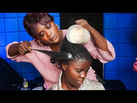 ASMR: intense scalp blowing, Afro hair unbraiding, hair parting,combing,butter greasing hair massage