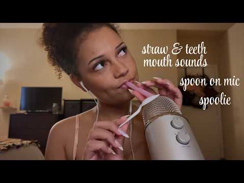 ASMR my favorite RARE triggers: straw mouth sounds, spoon & spoolie on mic, teeth mouth sounds, etc!