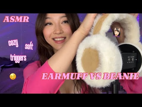 ASMR ￼Earmuff vs Beanie 👀 Soft Cozy Sounds 💆🏻‍♀️ Which trigger is better? 🫧💗