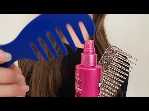 ASMR Combing + Spraying your hair | actual camera touching | Spray sounds | camera combing
