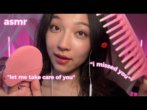 ASMR Taking Care of You Before Bed 💞🛌 Lens Kisses, Fluffy Head Massage, Personal Attention 😚 