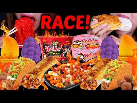 ASMR 10X SPICY BULDAK RAMEN TACO BELL RACE! Viral grape ice cream, grilled cheese burrito, tacos 먹방