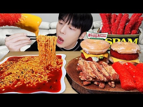 ASMR MUKBANG | 직접 만든 불닭볶음탕면 치토스 음식 먹방 & 레시피 CHEETOS BURGER  AND FIRE NOODLES EATING