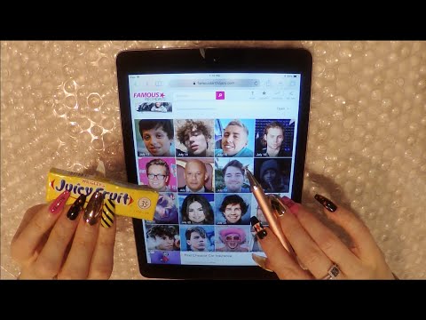 ASMR Gum Chewing Whispered Ipad Ramble | Famous Birthdays