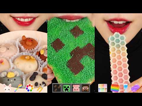 16MINUTES ASMR MINECRAFT FOOD, CUTE DESSERT, RAINBOW WAX CANDY MUKBANG ASMR 🐰🎀