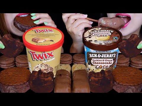 ASMR TWIX CHOCOLATE CARAMEL ICE CREAM SUNDAE, COOKIES & CREAM CHEESECAKE, HELLO KITTY CAKES, PIE 먹방