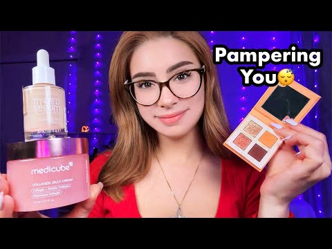 ASMR Pampering You to Sleep 😴 Makeup, Skincare, Hair Brushing ~ Personal Attention Roleplay ✿