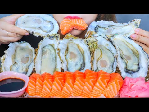 ASMR EATING RAW SALMON X RAW OYSTERS EATING SOUNDS | LINH-ASMR