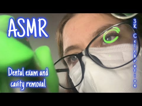 ASMR Dental exam and cavity removal | Green gloved 3K celebration 