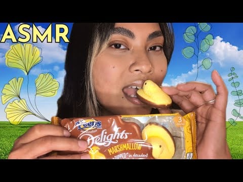 ASMR Eating Marshmallow Peeps Dipped In Chocolate, Tingly Eating Mouth Sounds