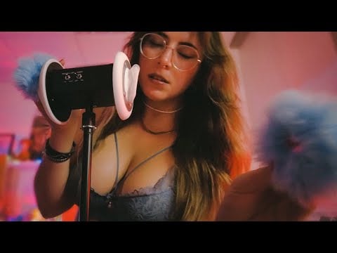 ASMR ear massage, brushing and hands movements🤤 (mouth sounds, inaudible)