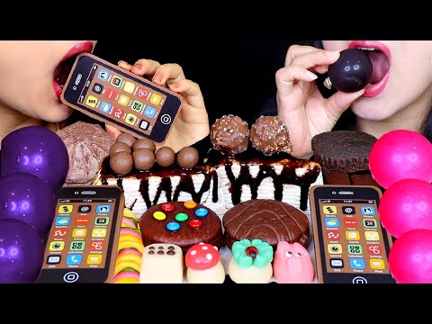 ASMR MOST POPULAR DESSERTS (MALTESERS CREPE CAKE, EDIBLE SMARTPHONE, GIANT GRAPE JELLY, M&M'S PIE 먹방