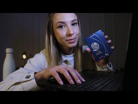 ASMR - ENTREVISTA NA IMIGRAÇÃO (digitação, papelaria e sussurros)