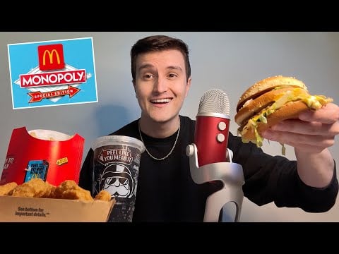 ASMR | NEW McDonald’s Monopoly Game Meal Mukbang (burger, nuggets, fries)