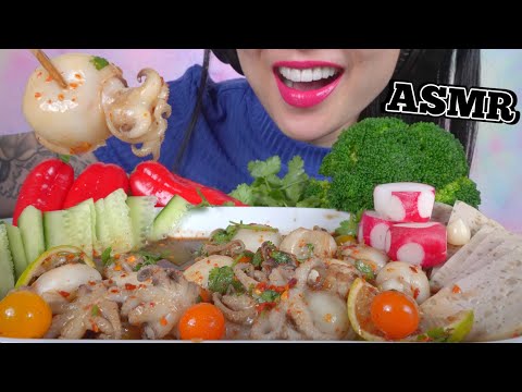 ASMR SPICY OCTOPUS + THAI SPICY SAUCE + FRESH VEGGIES (CRUNCHY EATING SOUNDS) NO TALKING | SAS-ASMR