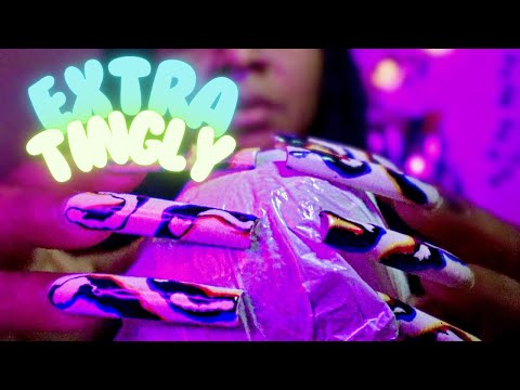 ASMR| Glue on microphone with long nails✨Brain melting trigger ✨🧠 | Fast & Slow motion tingles