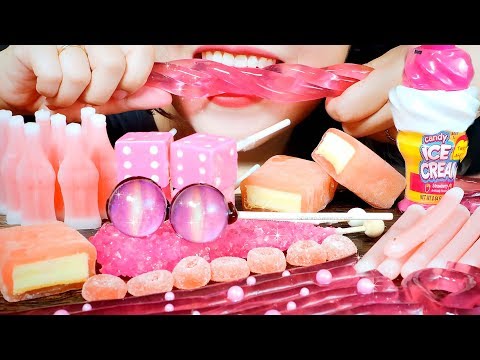 ASMR PINK FOOD *TWIST N LIK CANDY,MOCHI,NIK-L-LIP WAX CANDY,JELLY,ROCK CANDY,PLANET DICE LOLLIPOP