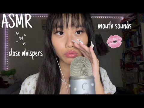 ASMR close up cupped whispers + mouth sounds ‧₊˚ ☁️⋅♡𓂃 ࣪ ִֶָ☾.