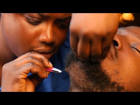 ASMR relaxing beard nitpicking,neck massage,soft gum ingrown hair pullout, ear and nape massage 