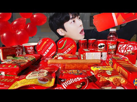 ASMR MUKBANG | 레드 디저트 아이스크림 먹방 & 불닭 딸기맛 초콜릿 & 편의점 RED DESSERT JELLY CANDY