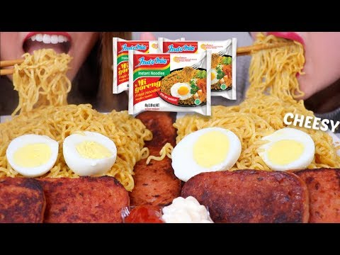 ASMR CHEESY INDOMIE MI GORENG NOODLES + SPAM 라면  리얼사운드 먹방 | Kim&Liz ASMR