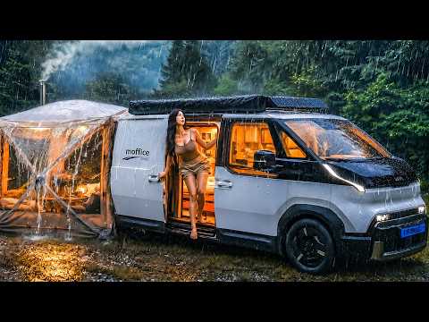 ☔️ CAMPING IN THE RAIN WITH THE NEW KIA PV5 ELECTRIC CAMPER VAN