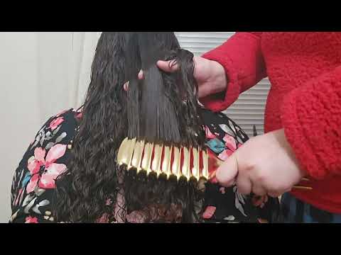 💛 ASMR Wet Hair Brushing w/ New Gold Brush & Spray Bottle Sounds 💛