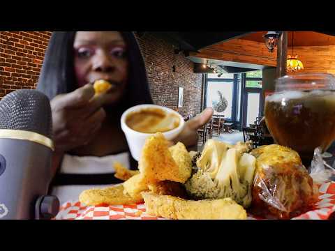 Cajun Boil Cob Corn Mash Potatoes Steam Broccoili With Fried Tilapia ASMR Eating Sounds