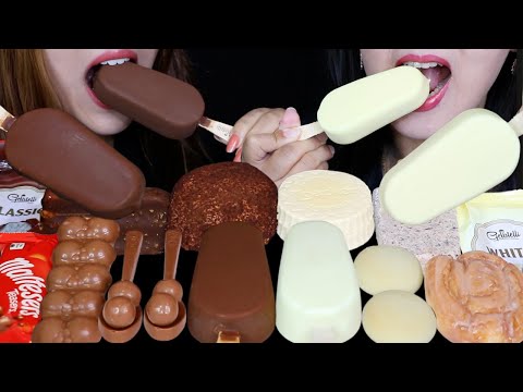 ASMR MILK & WHITE CHOCOLATE GIANT ICE CREAM BARS, MALTESERS CHOCOLATE SPOONS, MARSHMALLOW SNOBALL 먹방