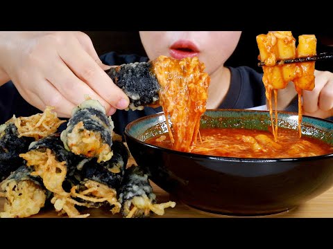 ASMR Fried Seaweed Rolls and Cheesy Spicy Rice Cakes Eating | Gimmari and Tteokbokki | MINEE EATS