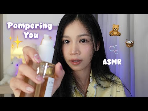 ASMR Pampering You After the Night Shift 💛 Cleasing, Brushing and Skincare Routine (no talking)
