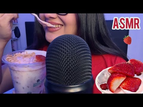 COMIENDO FRESAS CON CREMA 🍓 ASMR COMIEDO | MUKBANG, MOUTH SOUNDS 