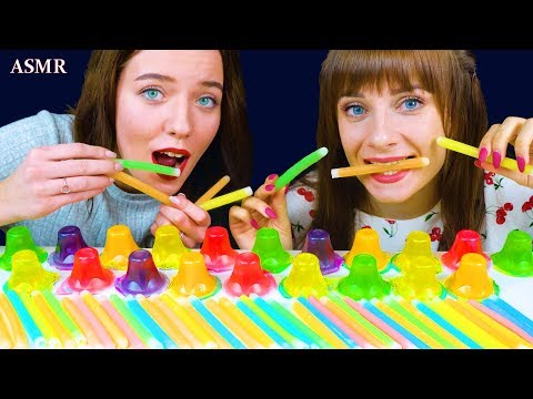 ASMR NIK L NIPS WAX BOTTLES STICK VS FRUIT JELLY CUPS | Eating Sound Lilibu