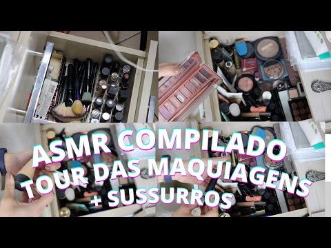 #ASMR TOUR GAVETA DE MAQUIAGENS COMPLETA *compilado* -  Bruna Harmel ASMR