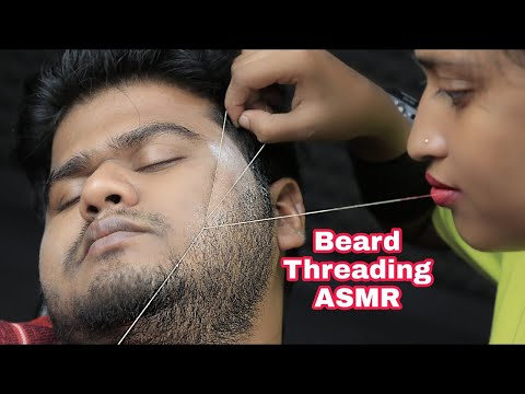ASMR Beard Threading By Female Barber Pakhi | Beard Threading And Eye Brows Threading