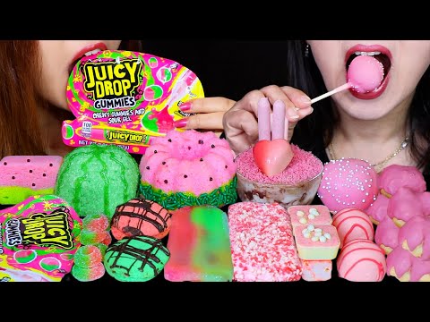 ASMR WATERMELON CAKE, STRAWBERRY MILKSHAKE TRUFFLE, CAKE POP, JUICY DROP SOUR GUMMY, ICE CREAM BAR먹방