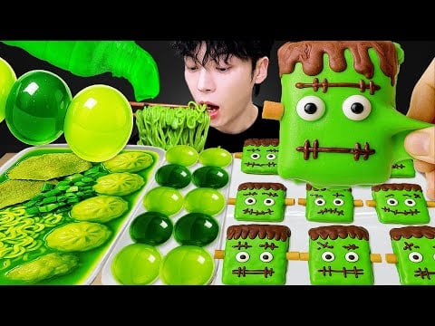 ASMR MUKBANG | 직접 만든 갤럭시 꿀젤리 그린 디저트 아이스크림 먹방 & 레시피 DESSERT GALAXY HONEY JELLY CANDY