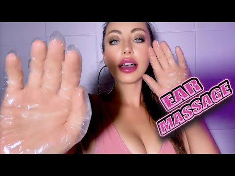 EARS MASSAGE ASMR w/ chewing gum & candy: Gloves, Whisper, Breathing, Oil | Deep Relax & Sweet Sleep