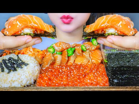 ASMR EATING SOY SAUCE MARINATED SALMON X SALMON EGGS EATING SOUNDS | LINH-ASMR