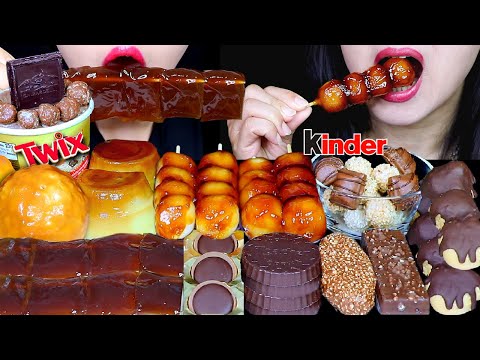 ASMR TWIX ICE CREAM, DANGO, WARABI MOCHI, CARAMEL BALL, CHOCOLATE CREAM PUFFS, FLAN, KINDER CEREAL먹방