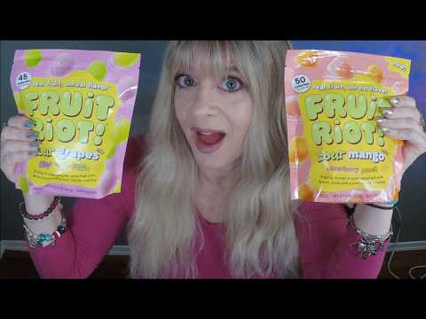 ASMR Trying Fruit Riot Sour Grapes & Mangos For The First Time | Whispered Taste Test #mukbang