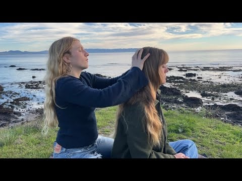 ASMR Head Massage & Hair Play w/ White Noise Waves Crashing 