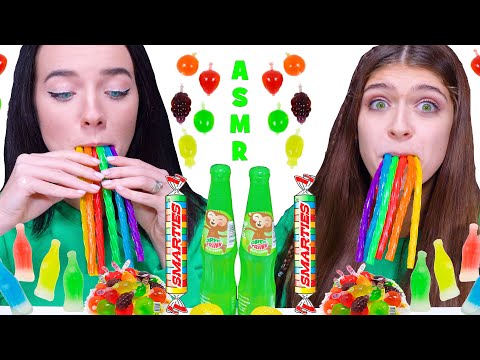 ASMR RAINBOW DESSERTS TWIST AND DRINK, JELLY FRUIT, GUMMY TWIZZLERS | MUKBANG